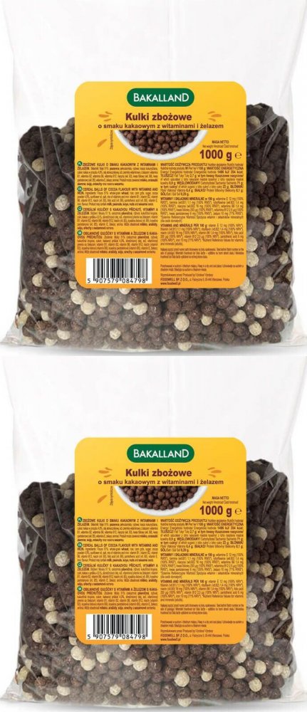 2x Kulki zbożowe Bakalland Duo, kakaowo-waniliowy, 1kg