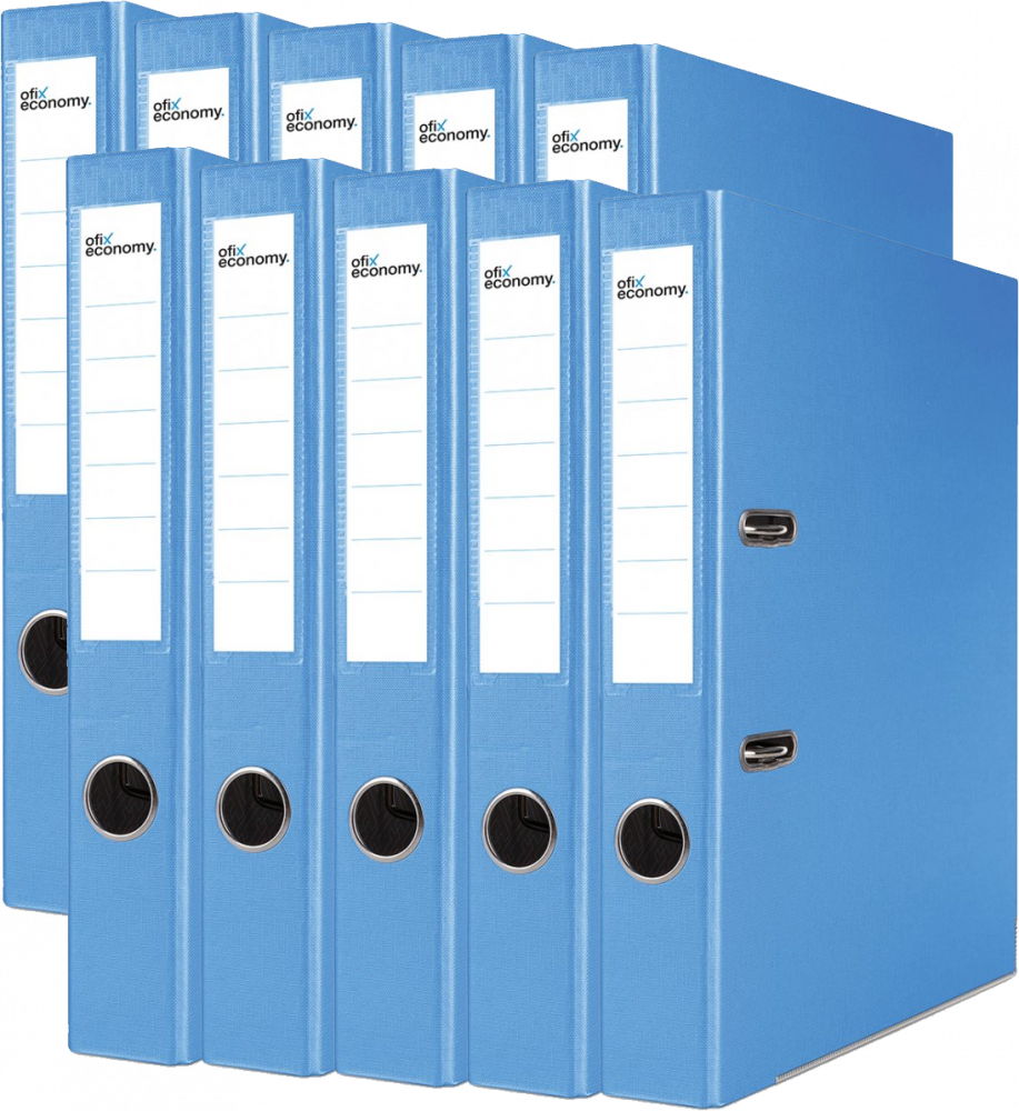 10x Segregator A4 Ofix Economy, z wyklejką, 50mm, do 350 kartek, jasnoniebieski