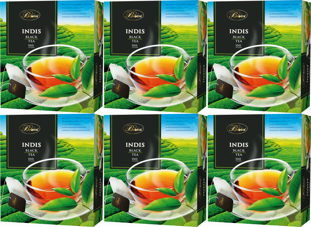 6x Herbata czarna w torebkach BiFix Indis, 100 sztuk x 2g