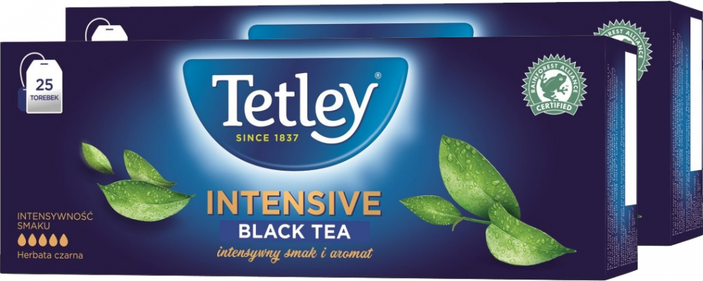 2x herbata czarna w torebkach Tetley Intensive Black, 25 sztuk x 2g