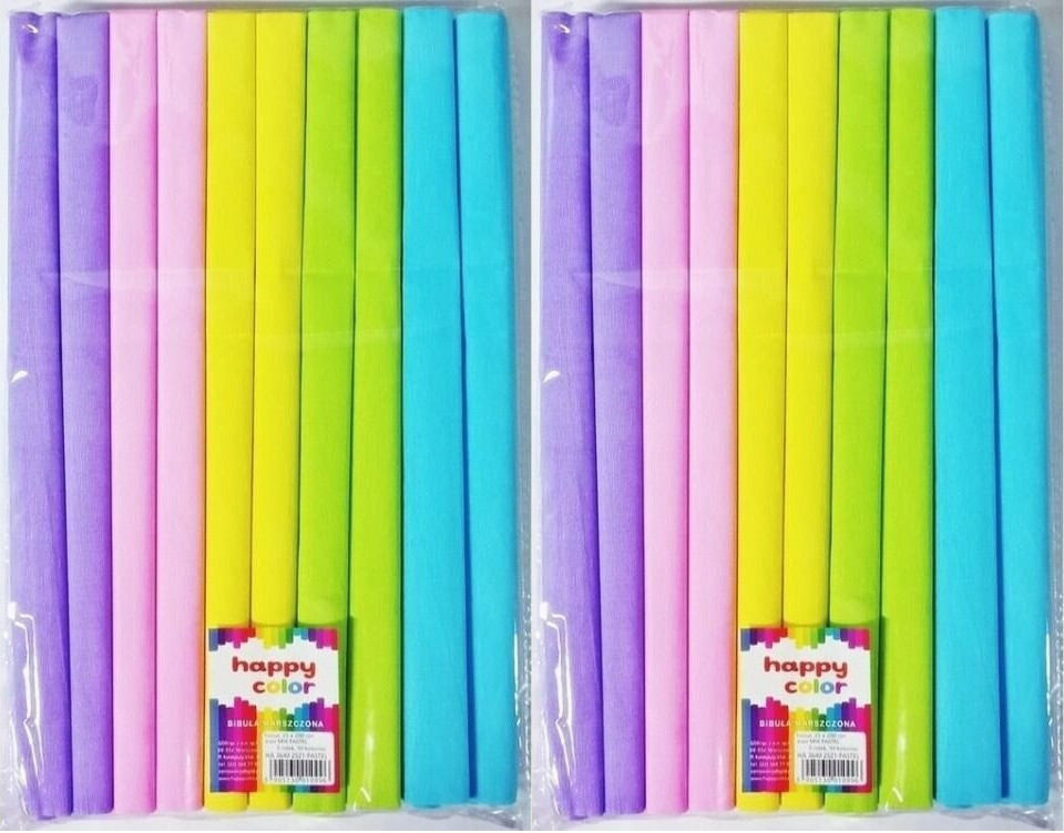 2x Bibuła marszczona Happy Color Pastel, 200x25 cm, 10 sztuk, mix kolorów