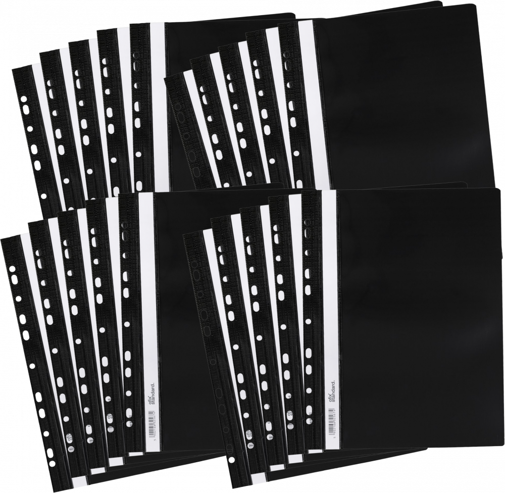 20x Skoroszyt plastikowy oczkowy Ofix Standard, twardy, A4, PVC, do 200 kartek, czarny