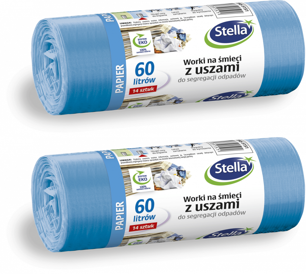 2x Worki na śmieci Stella, na papier, ekologiczne, 60l, 14 sztuk, niebieski