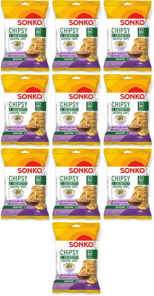10x Chipsy z ciecierzycy Sonko, grzyby w śmietanie, 60g