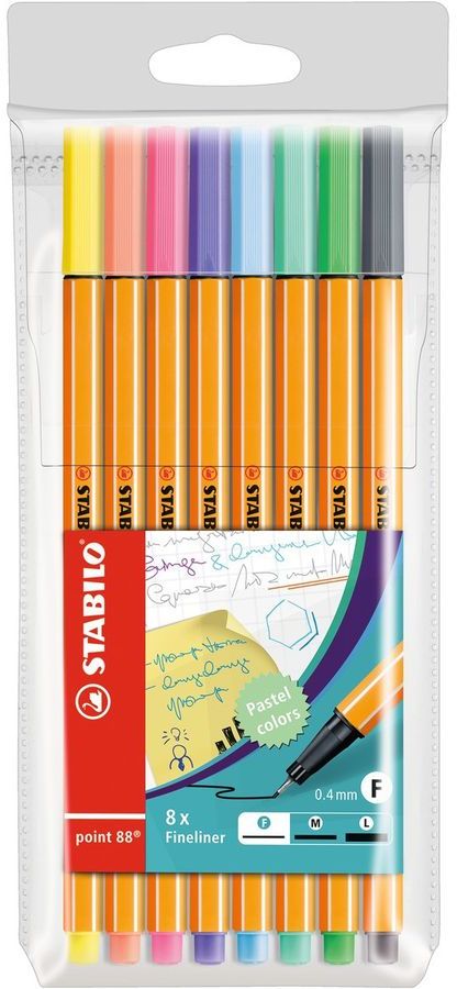 Cienkopis Stabilo, Point 88/8-01, 0,4mm, 8 sztuk w etui, mix kolorów pastelowych