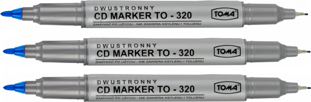 3x marker dwustronny do płyt CD i DVD Toma TO-320, okrągła, 0.5mm/ 0.8mm, niebieski