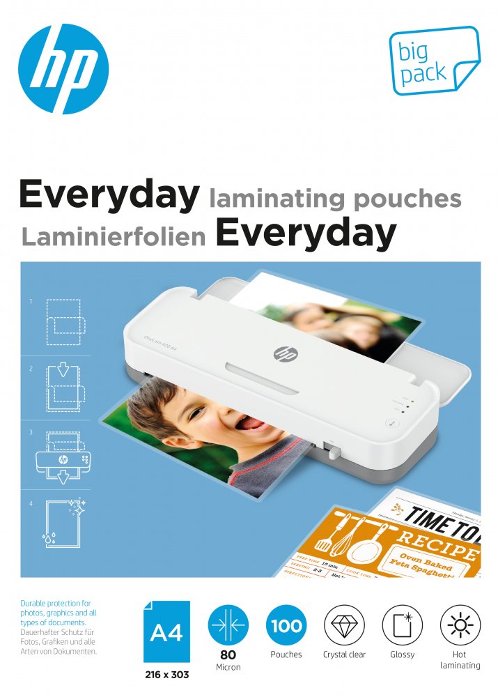 Folia do laminowania HP Everyday, 216x303mm, A4, 2x80 μm, 100 sztuk