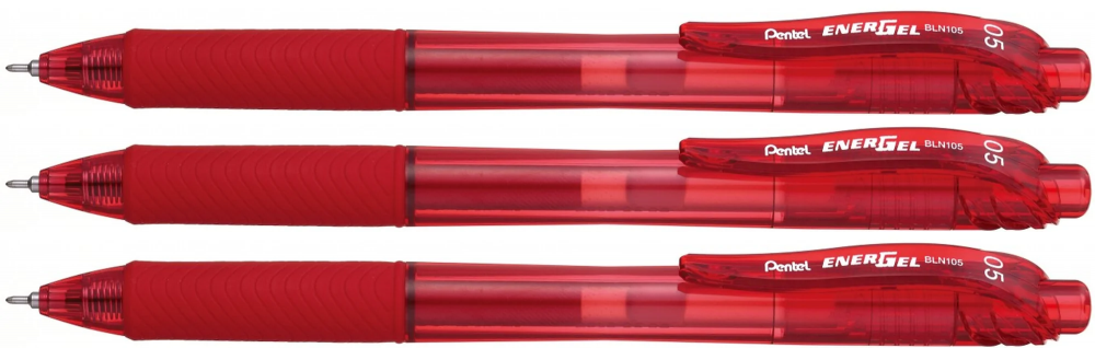 3x Pióro kulkowe automatyczne Pentel Energel BLN105, 0.5mm, czerwony