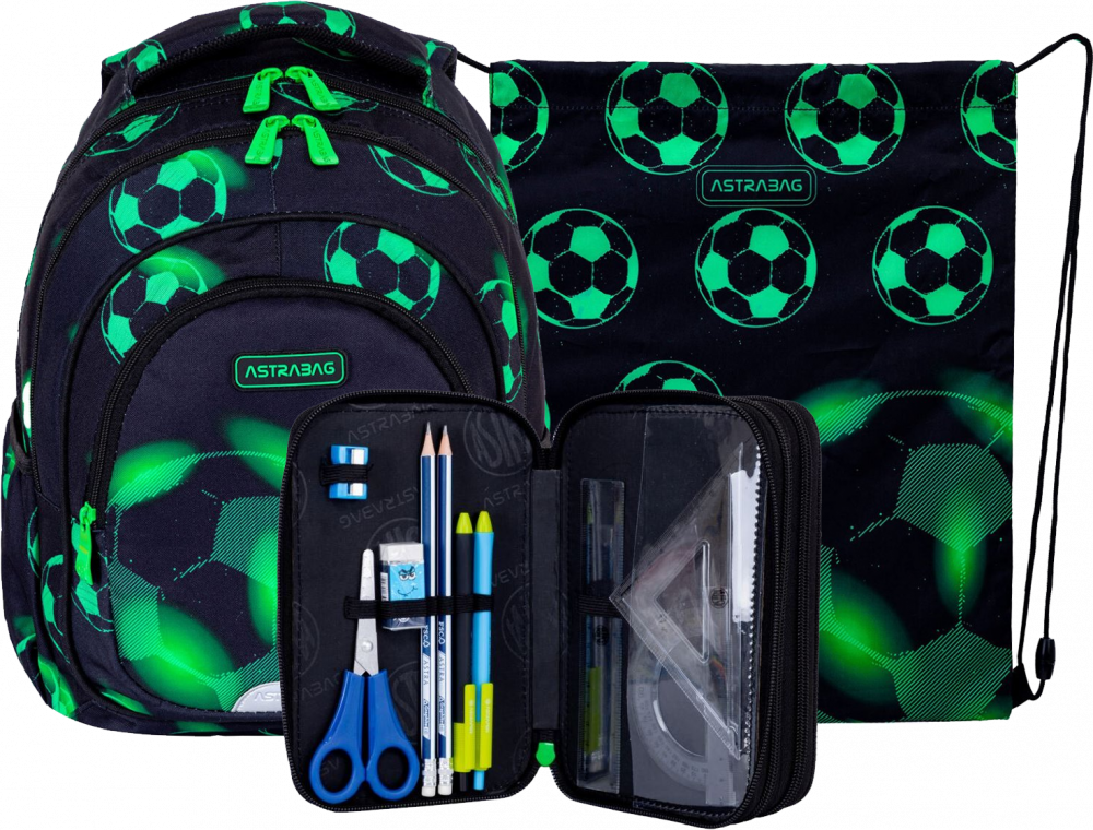 Zestaw: Plecak + piórnik z wyposażeniem + worek na buty Astra Astrabag Neo Football