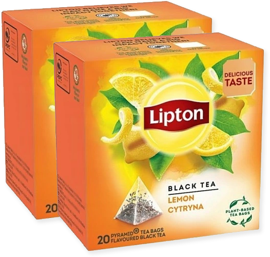 2x Herbata czarna aromatyzowana w piramidkach Lipton, cytryna, 20 sztuk x 1.2g