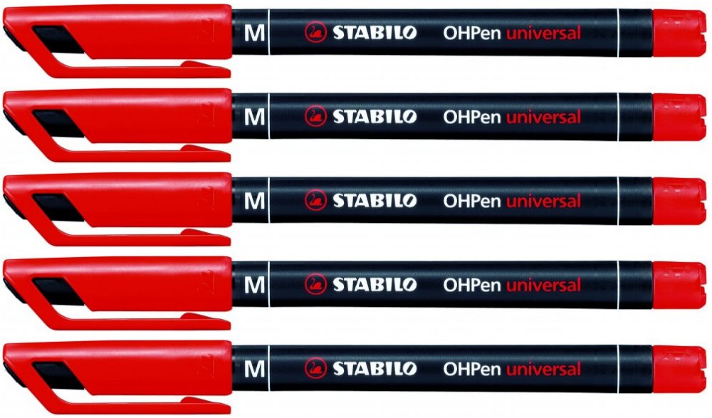 5x foliopis Stabilo, OHPen, okrągła, 1mm (M), czerwony