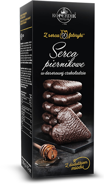 Pierniki Kopernik Premium Serca Piernikowe w deserowej czekoladzie, 128g