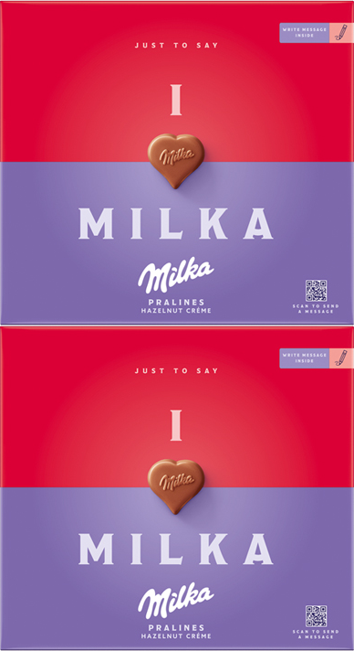 2x Bombonierka Milka Całym Sercem/I Love Milka, z nadzieniem z orzechami, 110g