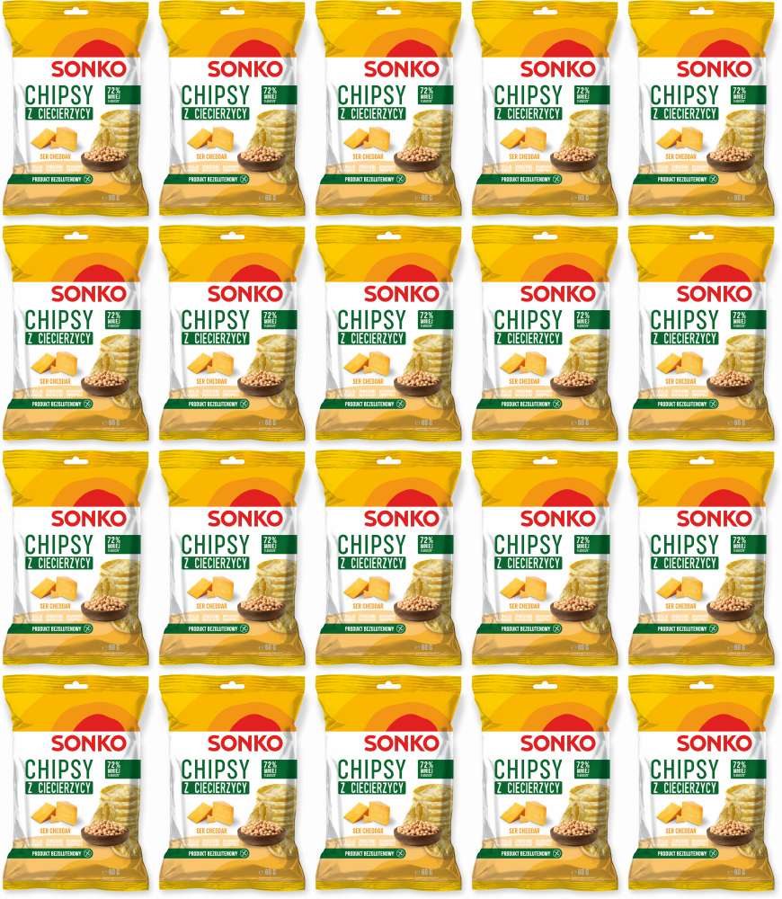 20x Chipsy z ciecierzycy Sonko, ser cheddar, 60g