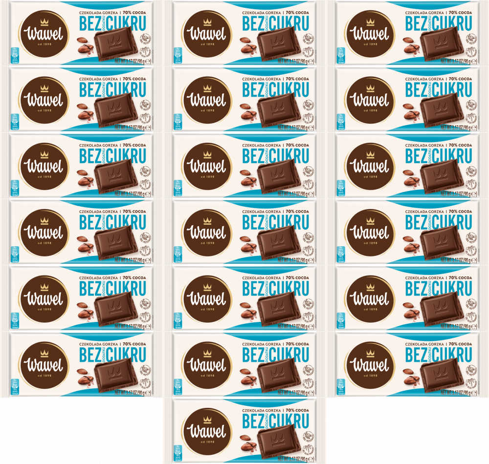 19x Czekolada Wawel Gorzka 70% cocoa, bez dodatku cukru, 90g