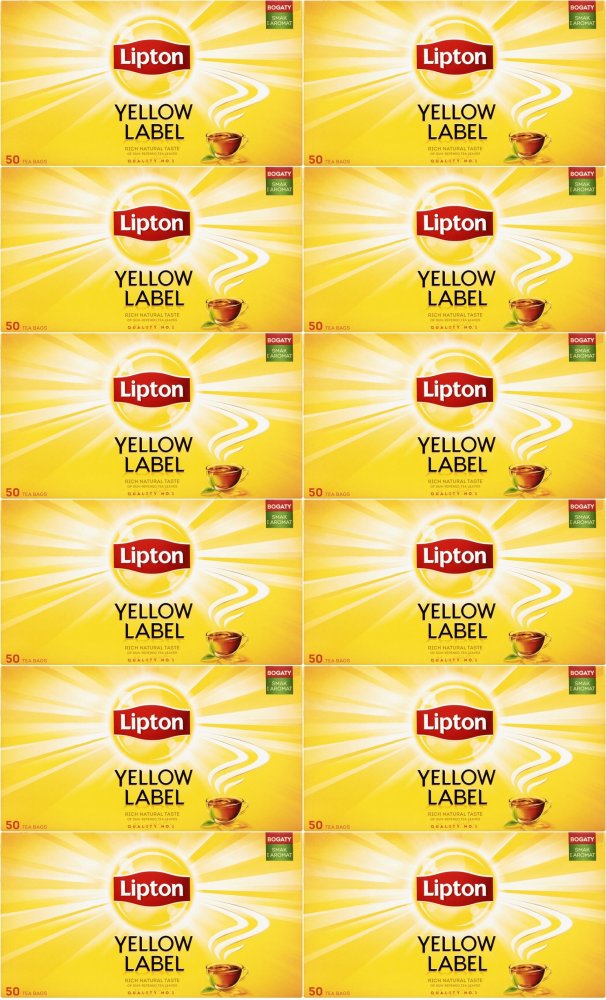 12x Herbata czarna w torebkach Lipton Yellow Label, 50 sztuk x 2g