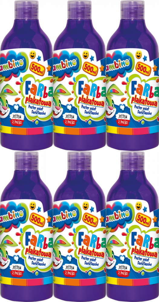 6x Farba plakatowa Bambino Zwierzaki Uczniaki, w butelce, 500ml, fioletowy