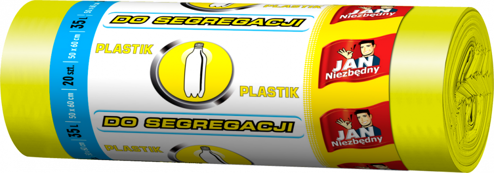 Worki na śmieci Jan Niezbędny, na plastik, 35l, 20 sztuk, żółty