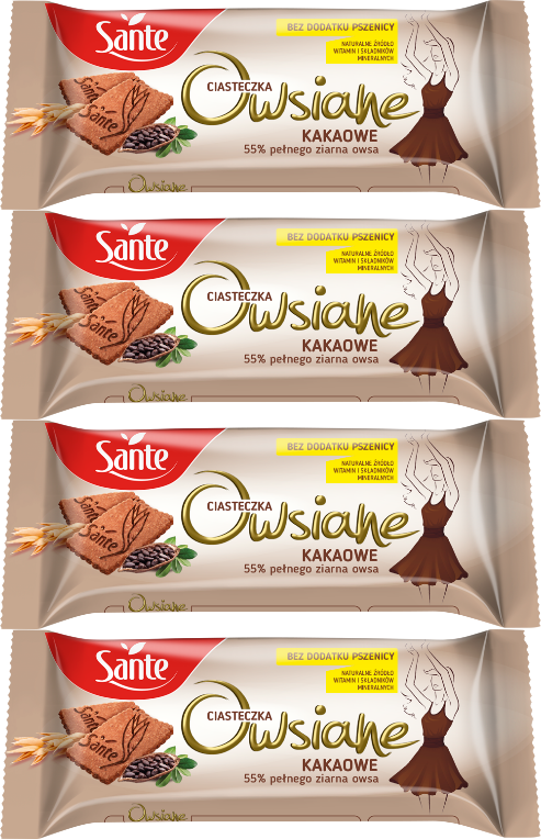 4x Ciasteczka owsiane Sante, kakaowy, 150g