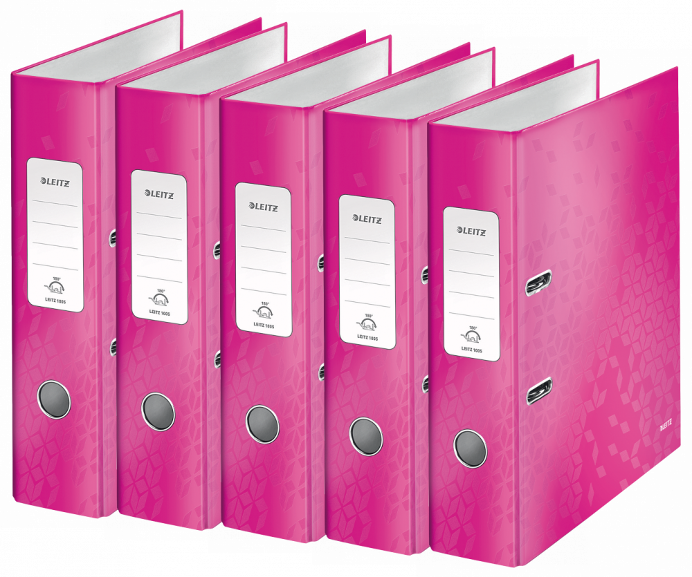 5x Segregator A4 Leitz Wow 180°, 80mm, do 600 kartek, różowy
