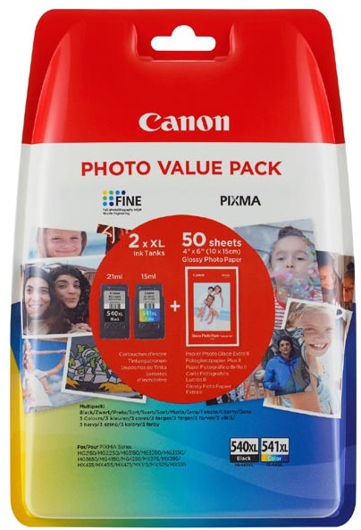 Zestaw dwóch tuszy Canon PG-540XL/CL-541XL (5222B013), 11m/15ml, CMYK cyan(błękitny), magenta(purpurowy), yellow(żółty), black(czarny)