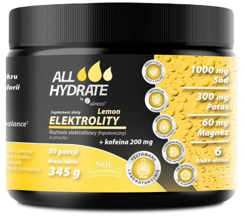 Elektrolity Lemon + Kofeina 200mg 345g 50porcji ALLHydrate