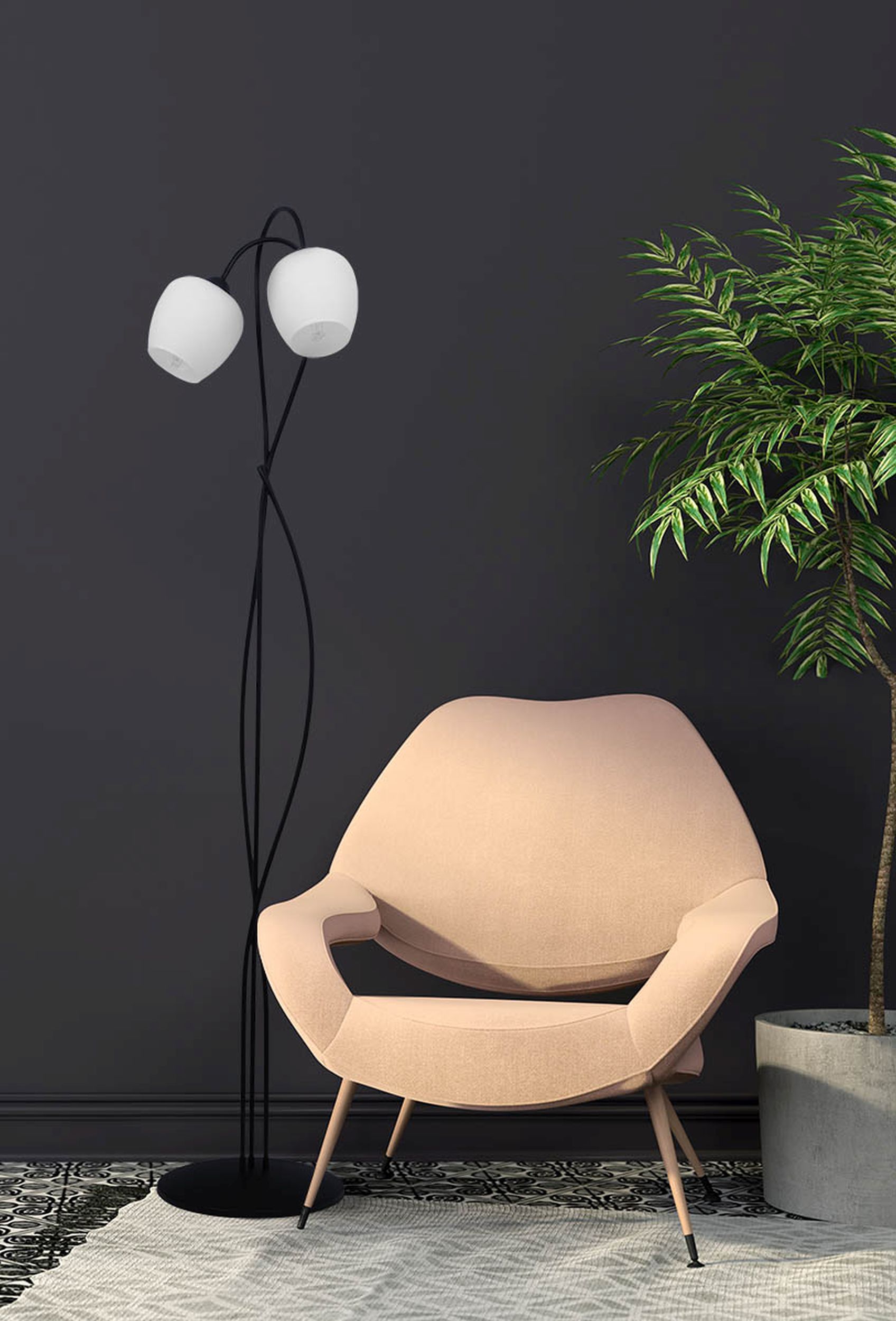 Kaja Bella lampa stojąca 2x60W czarny/biały K-5188