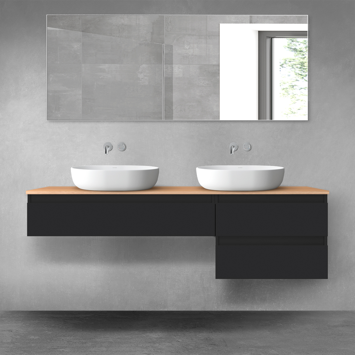 Oltens Vernal zestaw mebli łazienkowych 160 cm z blatem czarny mat/dąb 68329300 - Wysyłka w 24h