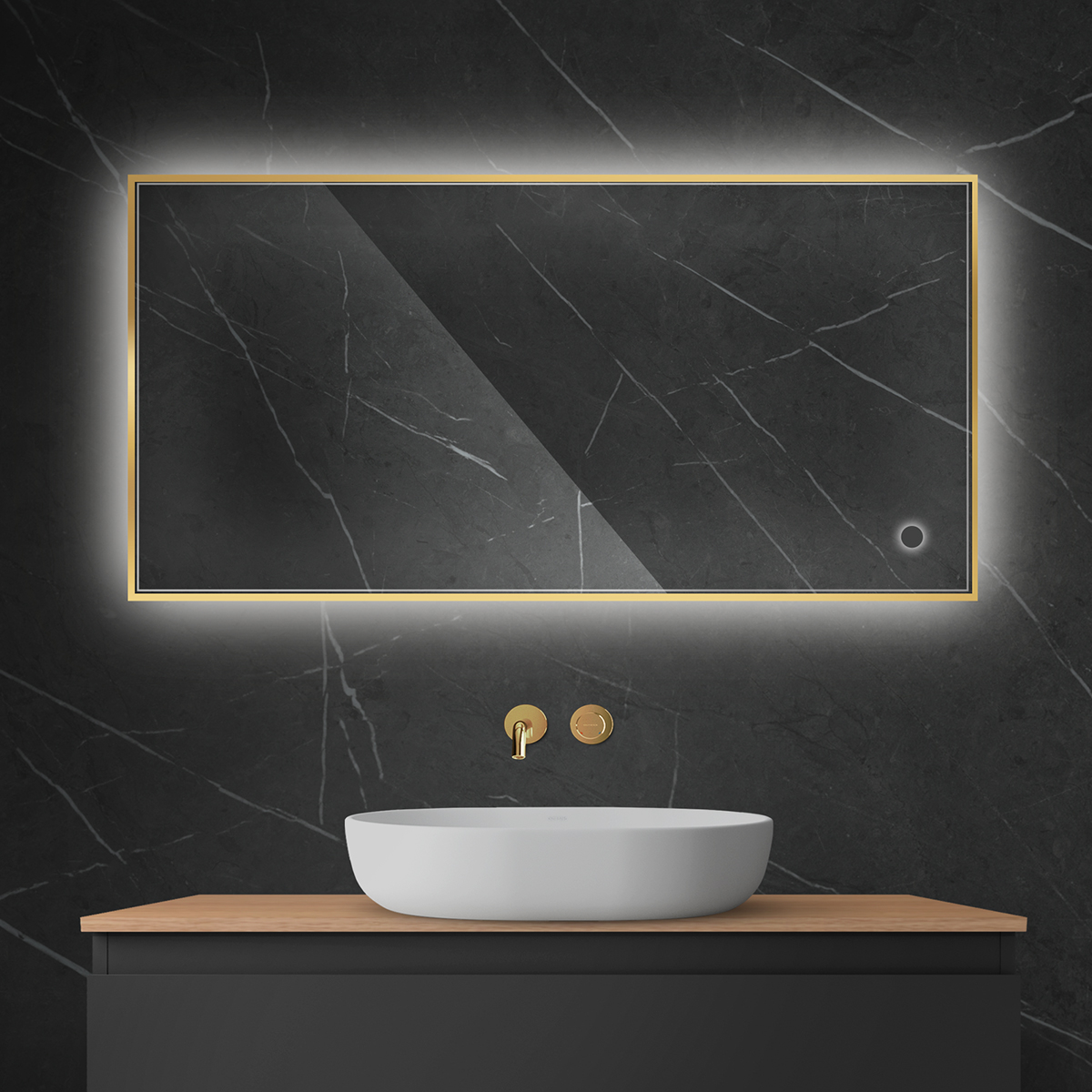 Oltens Nordlis lustro 60x120 cm prostokątne z oświetleniem z matą grzewczą złoty 64112800 - Wysyłka w 24h