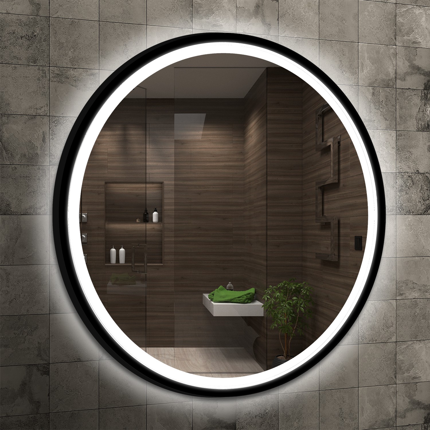 Venti Rund Led lustro 90x90 cm okrągłe z oświetleniem czarny - Wysyłka w 24h