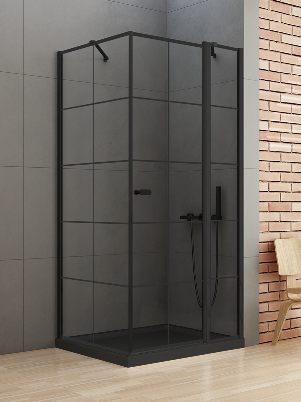 New Trendy New Soleo Black kabina prysznicowa 90x90 cm kwadratowa czarny mat/szkło ze wzorem K-0581