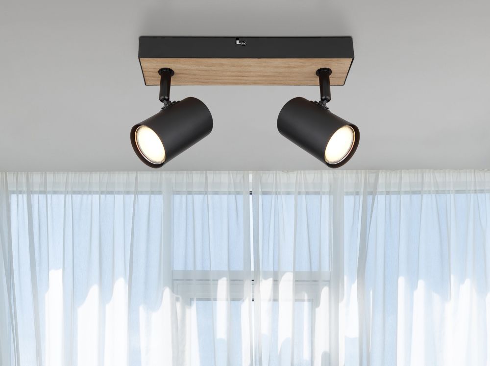 Globo Lighting Robby lampa podsufitowa 2x35W czarny mat/imitacja drewna 57911-2BW