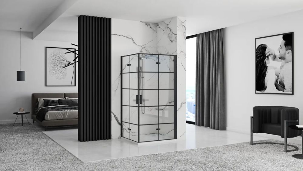 Rea Molier Black kabina prysznicowa 90x90 cm kwadratowa czarny półmat/szkło przezroczyste REA-K8538/REA-K8538