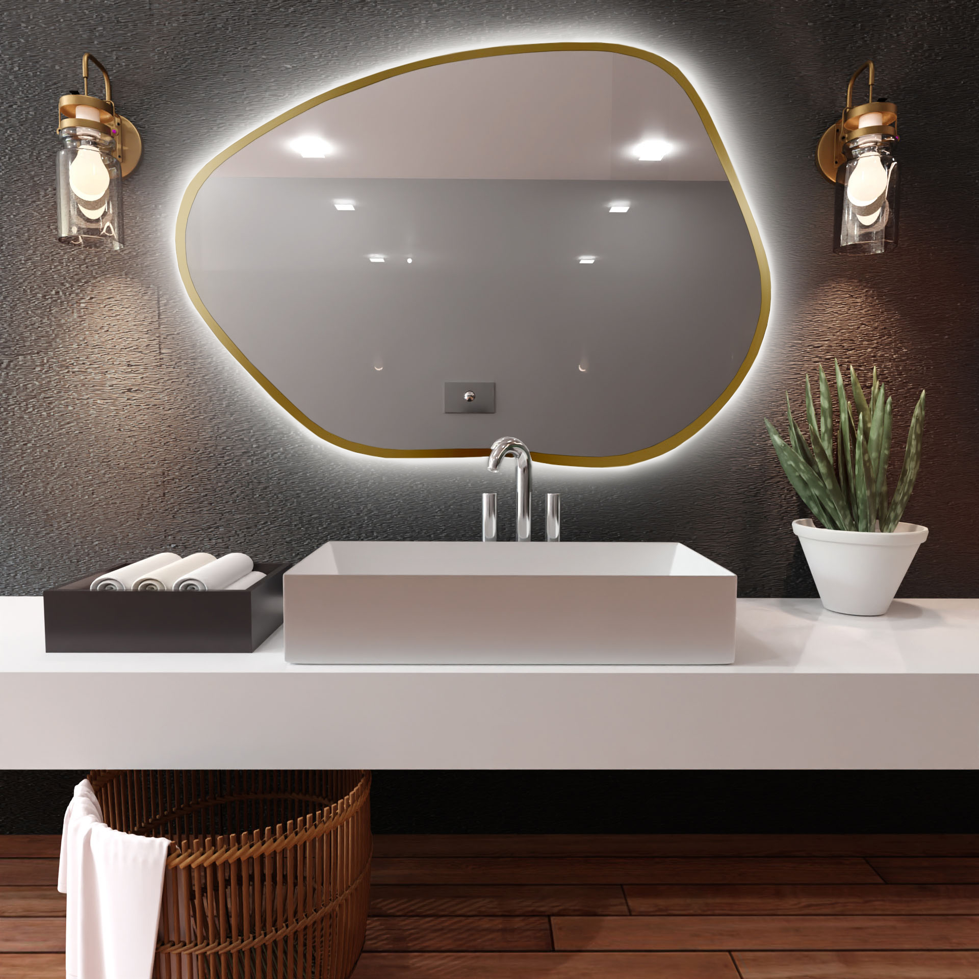 Baltica Design Bright Stain I lustro 50x36 cm złote barwa światła zimna z włącznikiem bezdotykowym