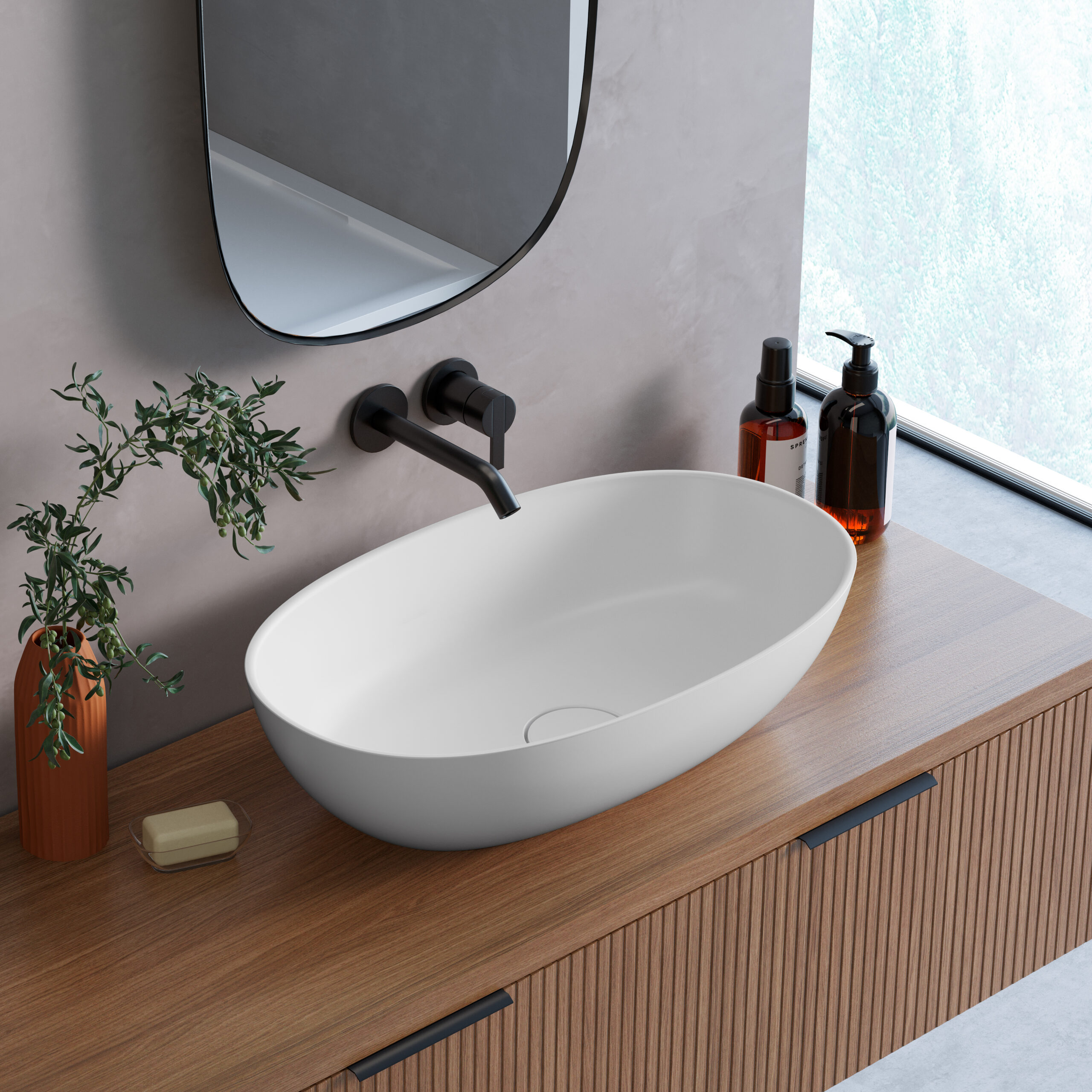 Lavaberg Skinn umywalka 60x36 cm owalna nablatowa biały mat 663130061033 - Wysyłka w 24h