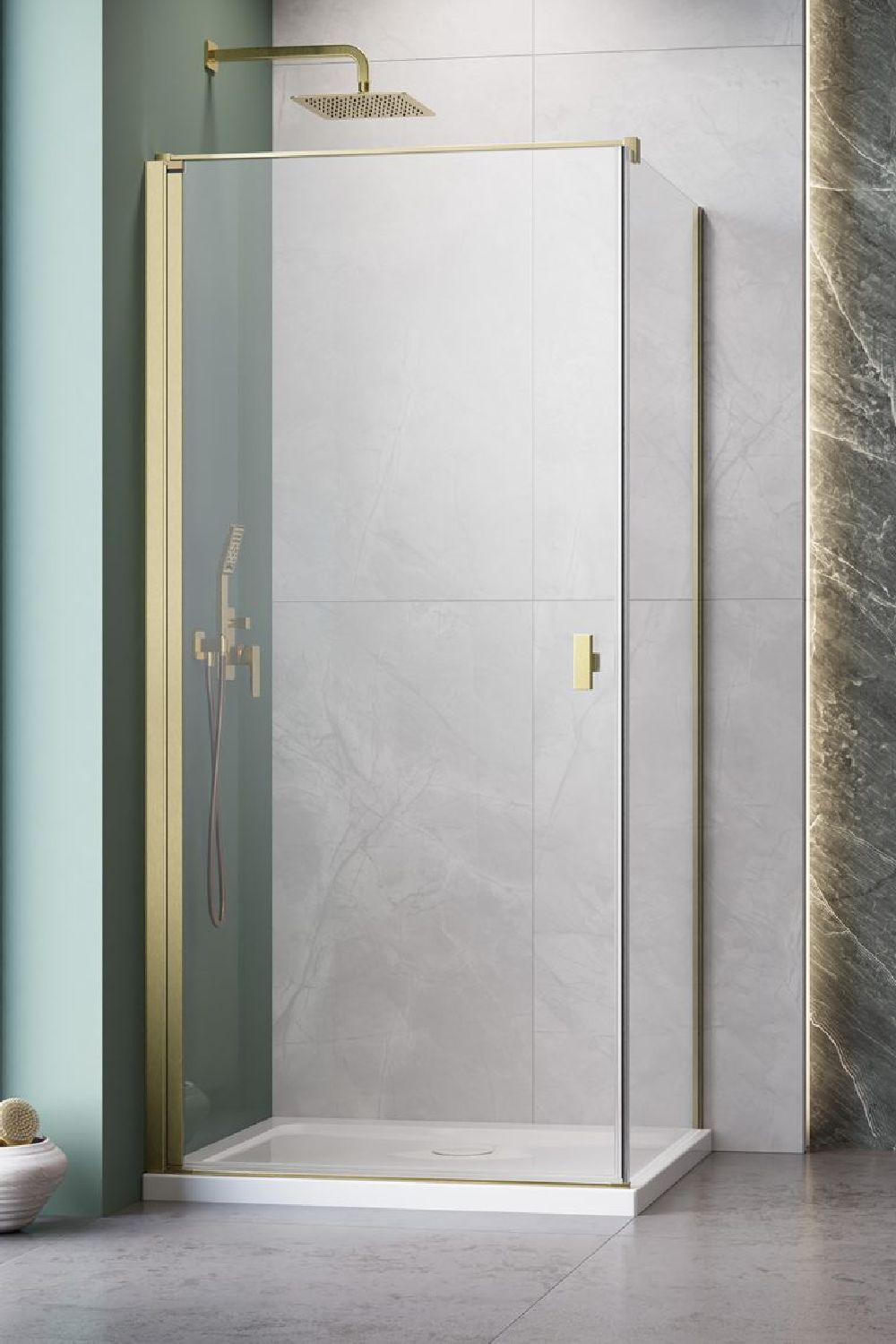 Radaway Nes Brushed Gold KDJ drzwi prysznicowe 100 cm uchylne złoty szczotkowany/szkło przezroczyste 10022100-99-01L