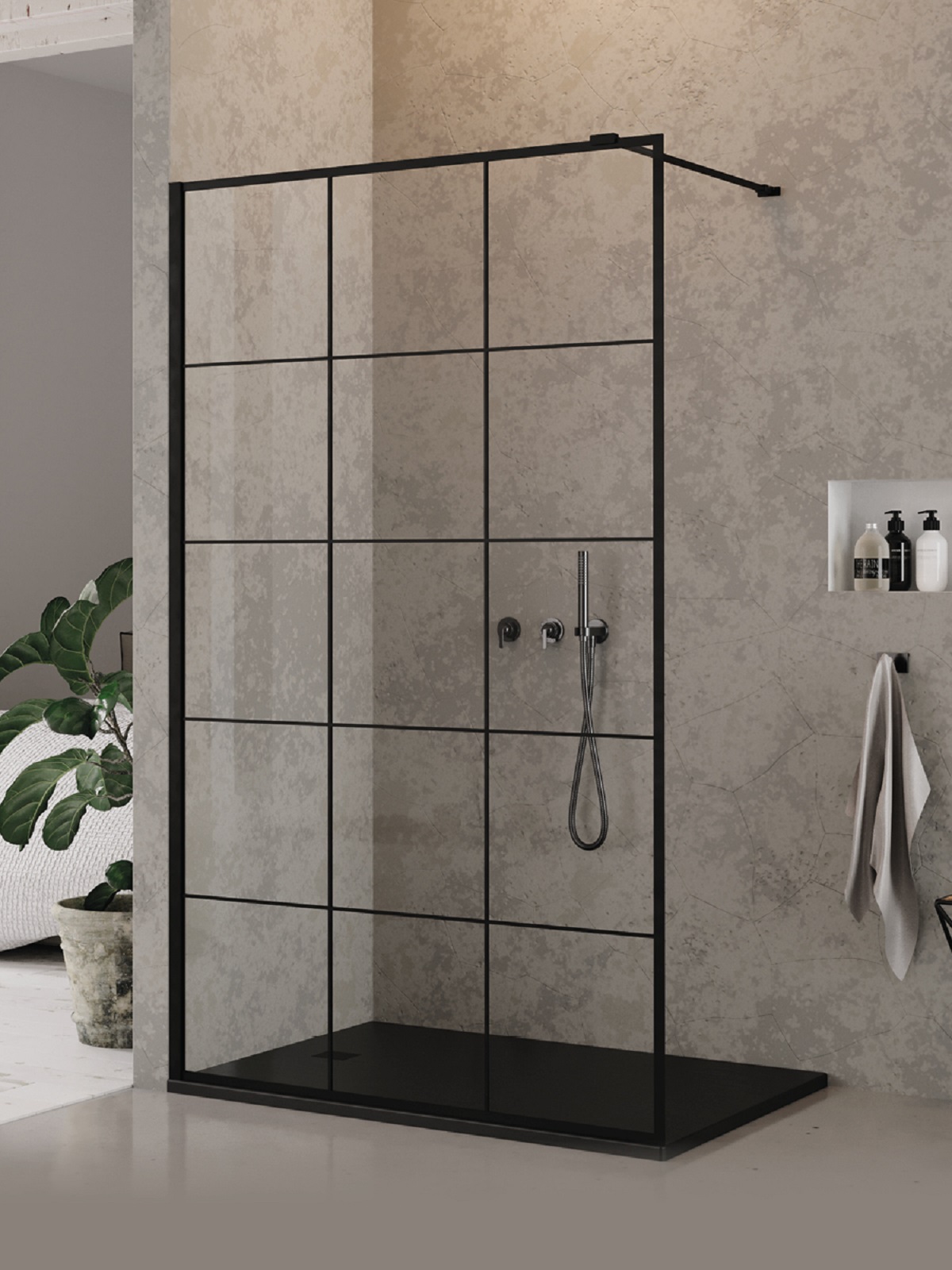 New Trendy New Modus Black ścianka prysznicowa walk-in 110 cm czarny mat/szkło ze wzorem EXK-5549 - Wysyłka w 24h