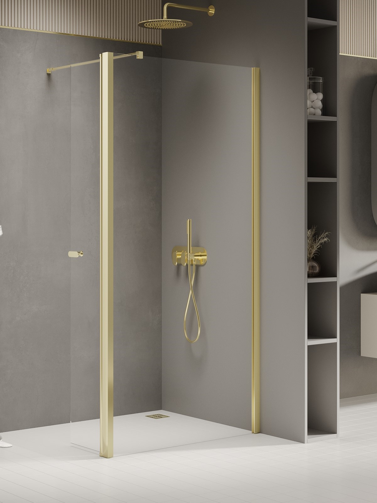 New Trendy New Soleo Light Gold ścianka prysznicowa walk-in 90 cm złoty połysk/szkło przezroczyste K-1967