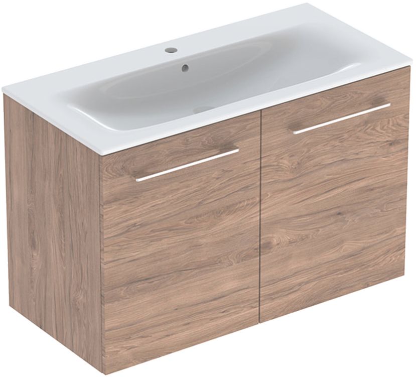 Geberit Selnova Square Slim umywalka z szafką 100 cm zestaw meblowy orzech włoski hickory 501.262.00.1
