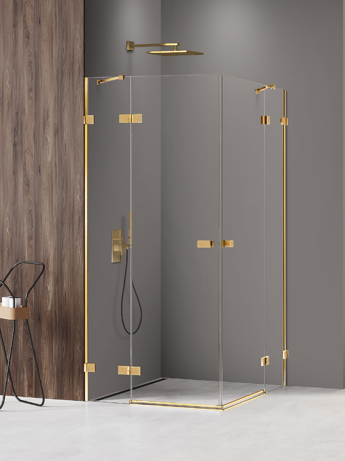 New Trendy Avexa Gold Shine XR kabina prysznicowa 110x110 cm kwadratowa złoty połysk/szkło przezroczyste EXK-6828