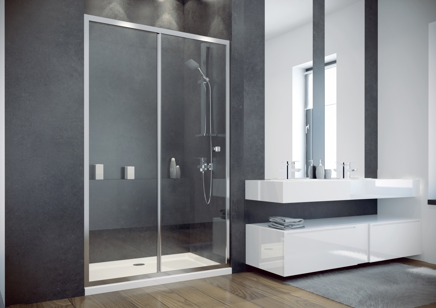 Besco Duo Slide drzwi prysznicowe 140 cm przesuwne chrom błyszczący/szkło przezroczyste DDS-140