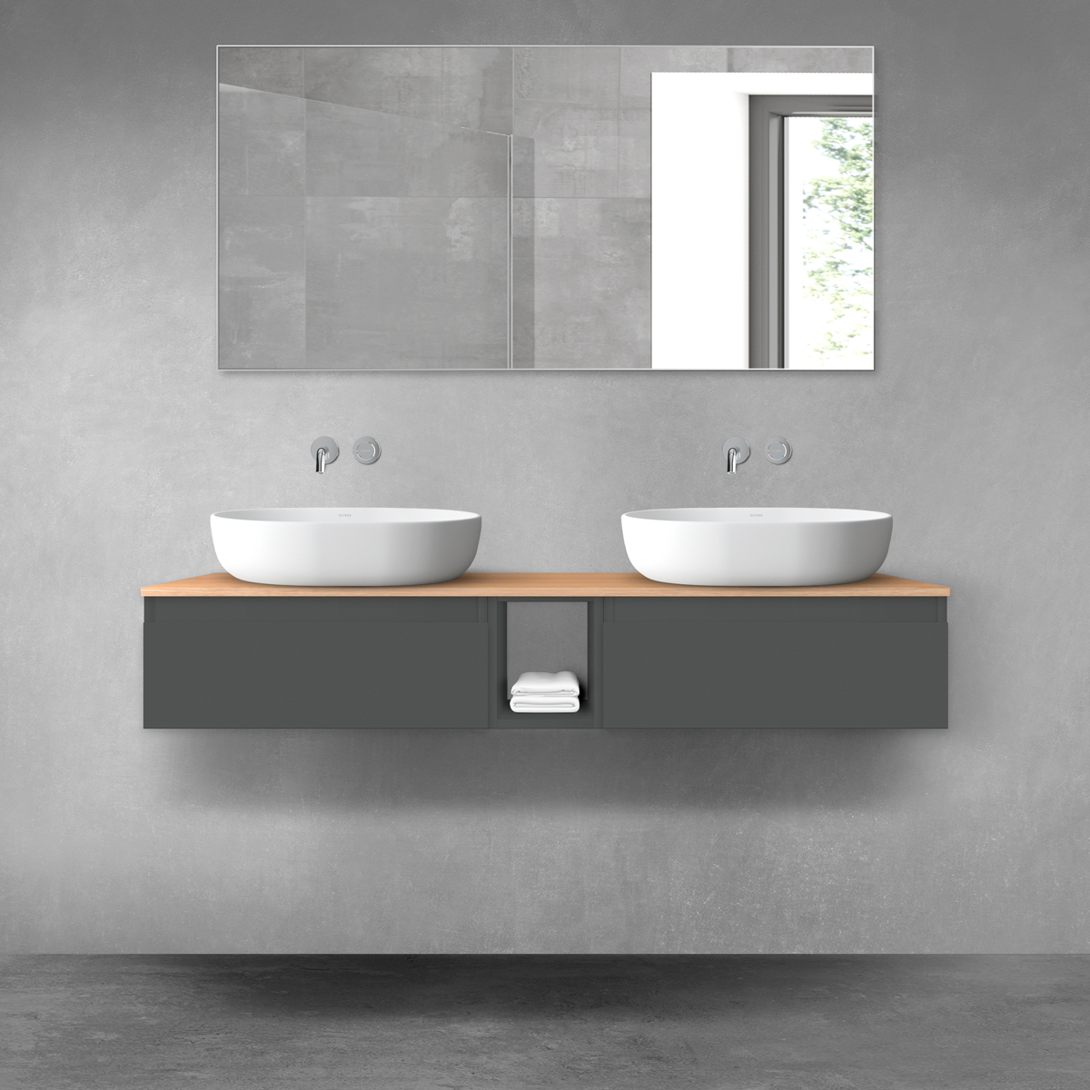 Oltens Vernal zestaw mebli łazienkowych 140 cm z blatem grafit mat/dąb 68646400 - Wysyłka w 24h