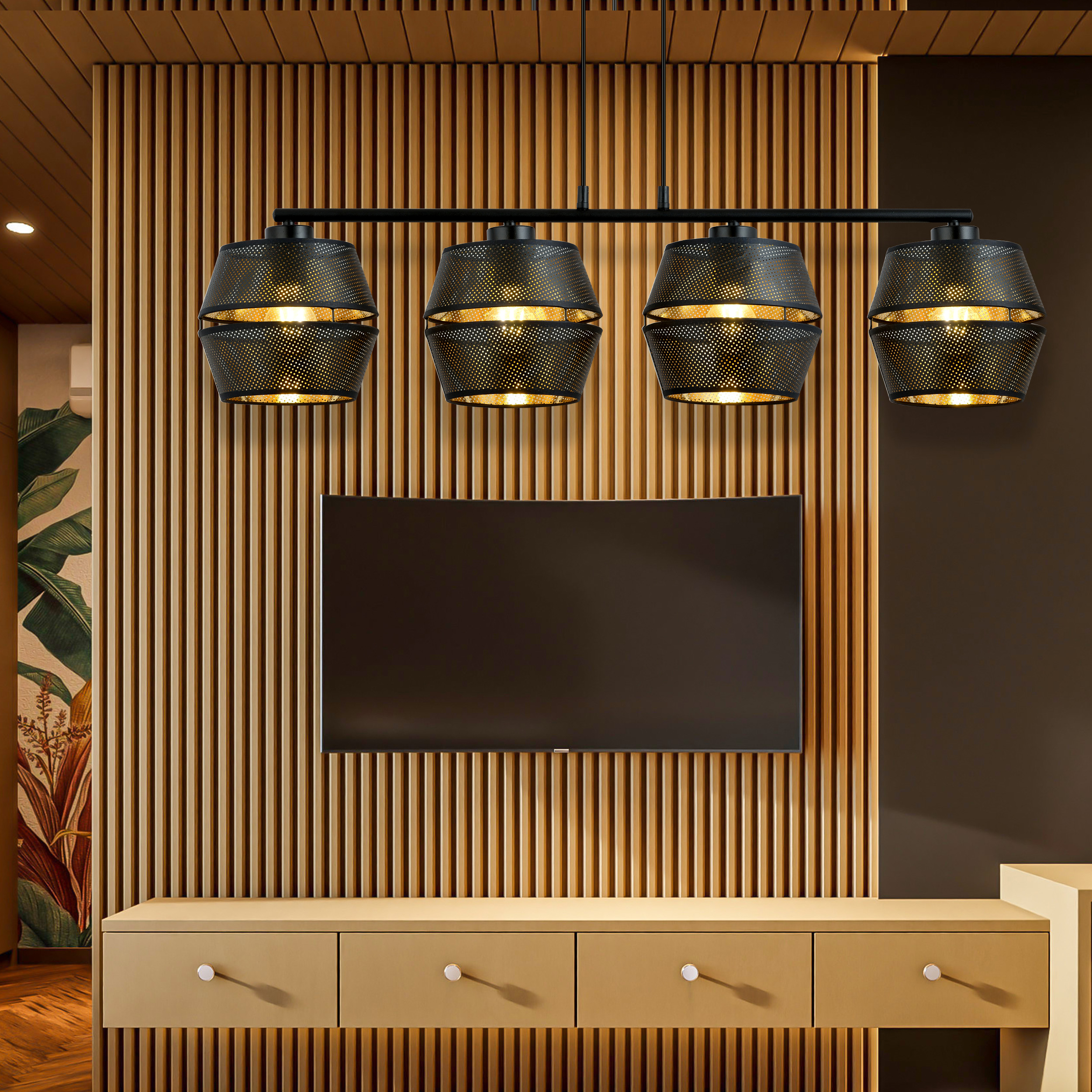 Emibig Malia lampa wisząca 4x15 W czarna-złota 1185/4