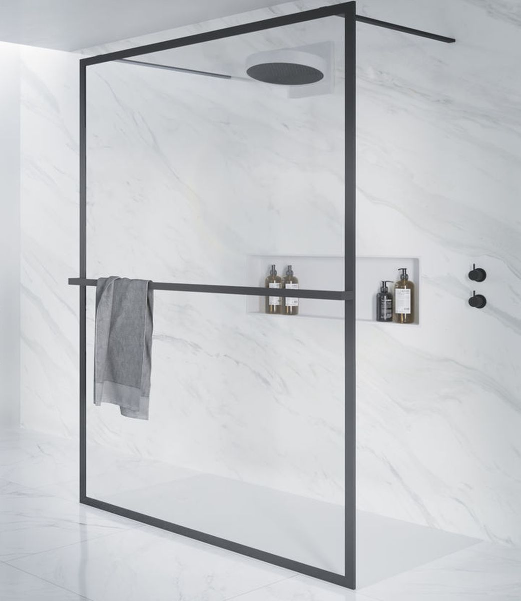 Riho Lucid GD401 Walk-In ścianka prysznicowa 140 cm wolnostojąca czarny mat/szkło przezroczyste G005032121