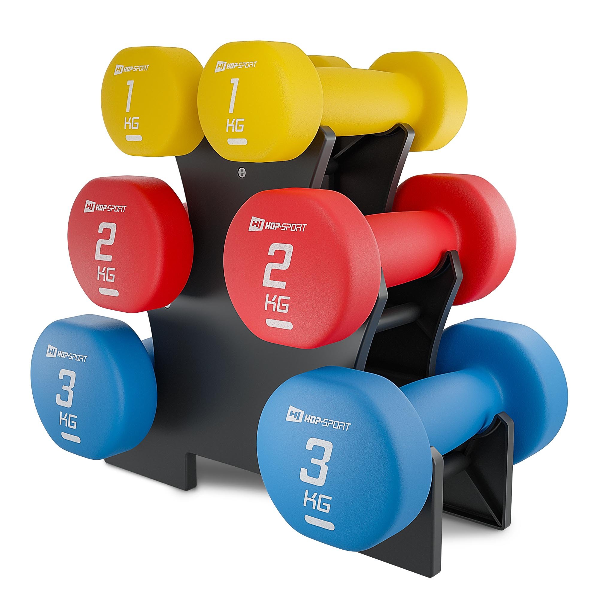 Zestaw hantli fitness okrągłych ze stojakiem 12 kg