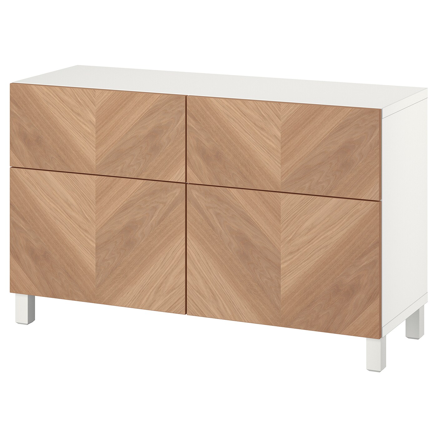IKEA BESTÅ kombinacja regałowa z drzw/szuf, biały/Hedeviken/Stubbarp okl dęb, 120x42x74 cm
