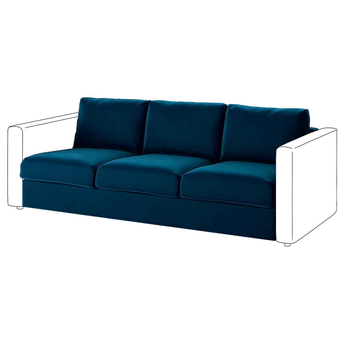 IKEA VIMLE sekcja 3-osobowa, Djuparp ciemnozielononiebieski, Wysokość z poduchami oparcia: 80 cm