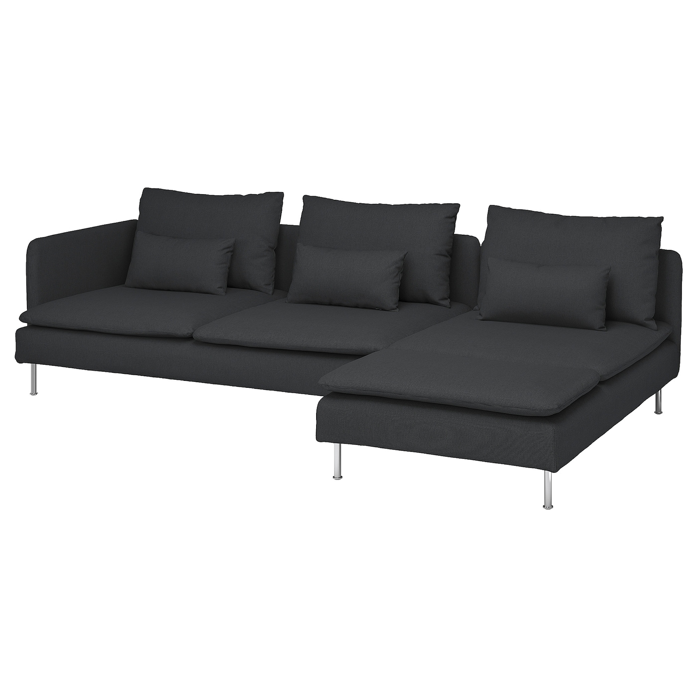 IKEA SÖDERHAMN sofa 4-osobowa z szezlongiem, i otwarty koniec Fridtuna/ciemnoszary, Szerokość: 285 cm