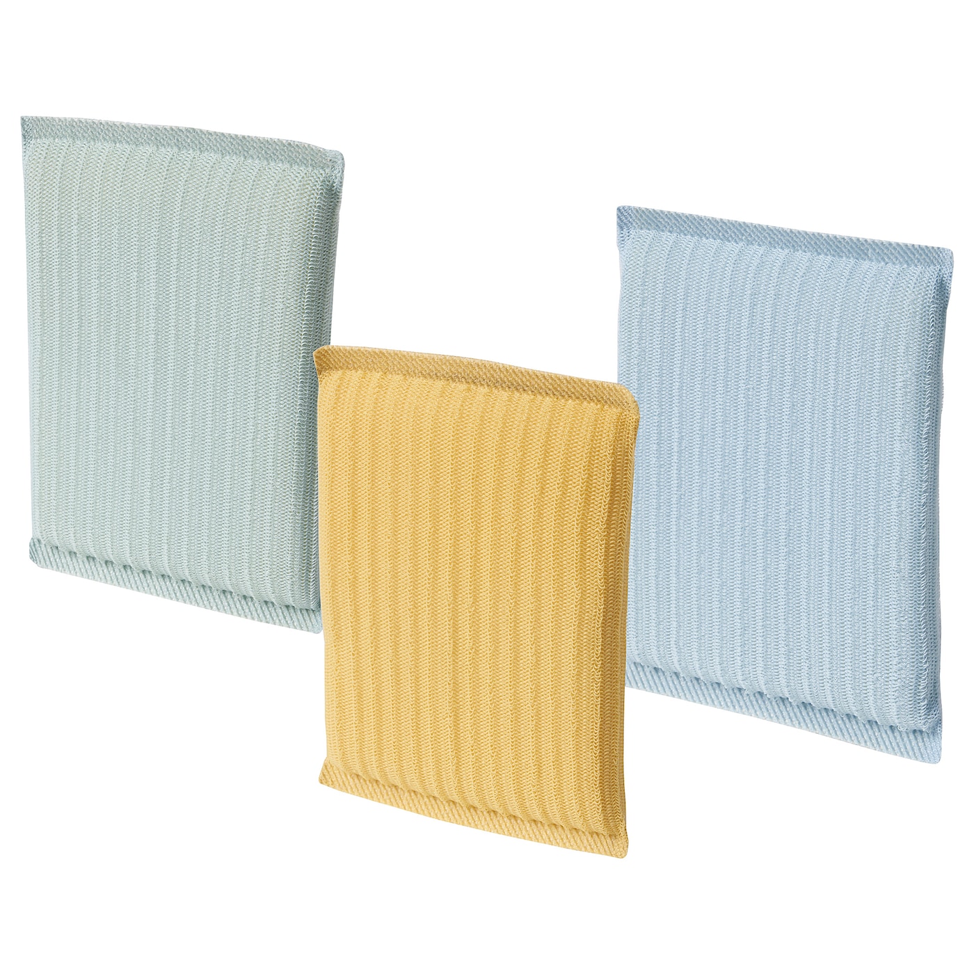 IKEA PEPPRIG gąbka do zmywania, zielony niebieski/żółty, Ilość w opakowaniu: 3 szt.