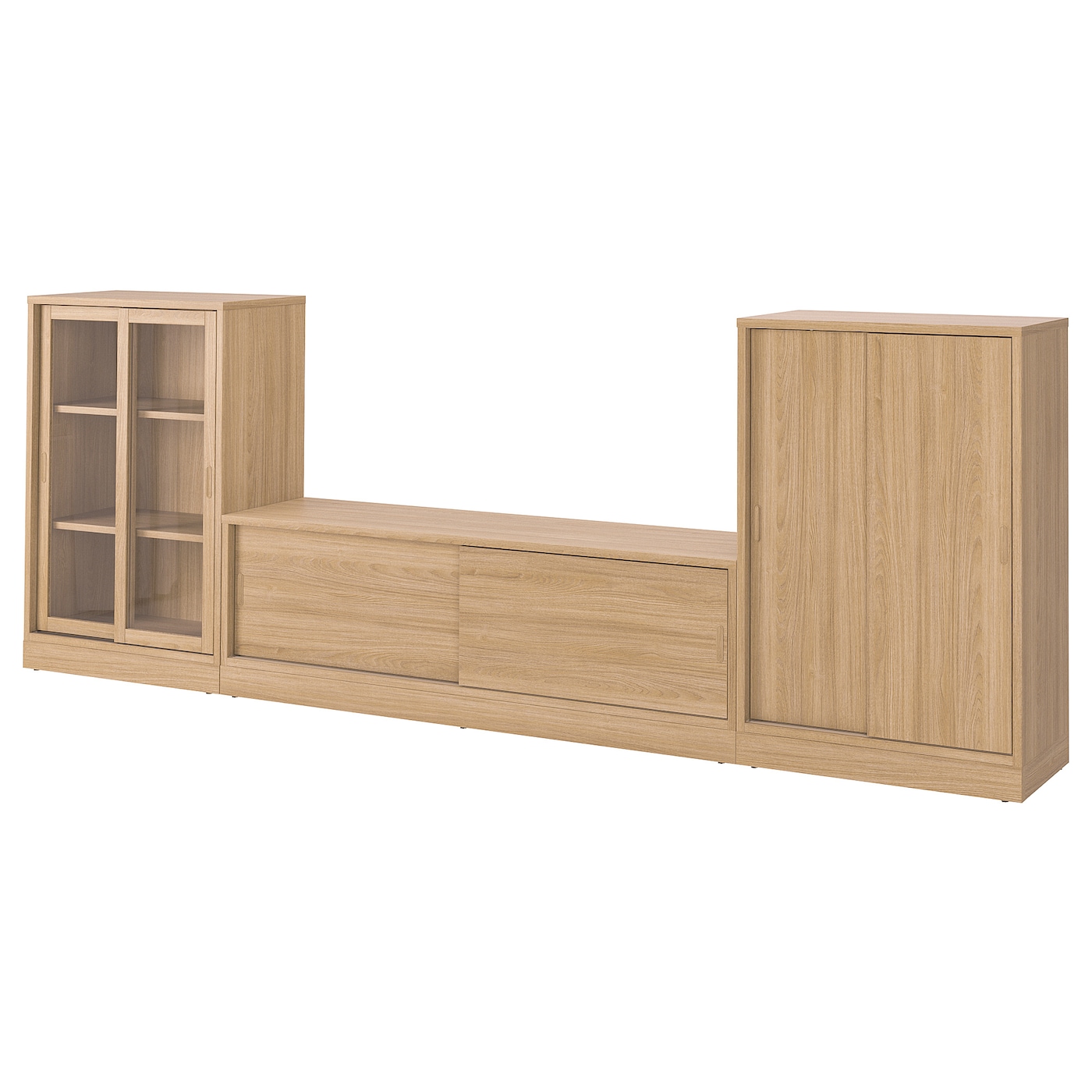 IKEA TONSTAD regał na TV z przesuwanymi drzwiami, okl dęb/szkło bezbarwne, 342x37x120 cm